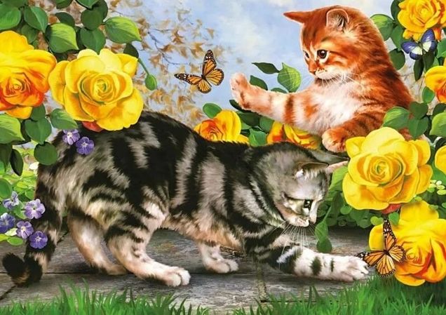 Коты ловят бабочек